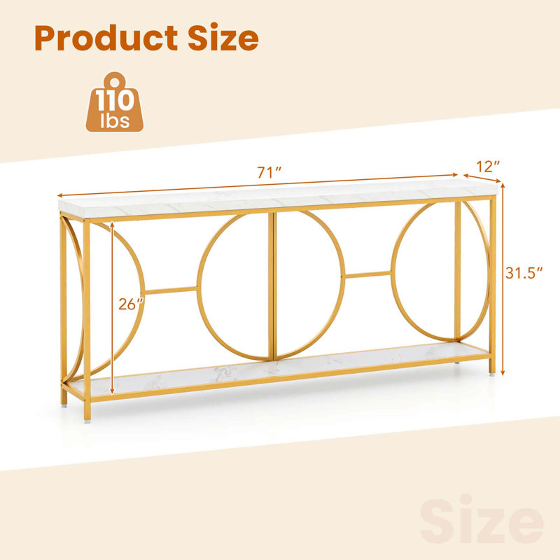 2-tier Top Console Table 71" Narrow Console Table For Entryway