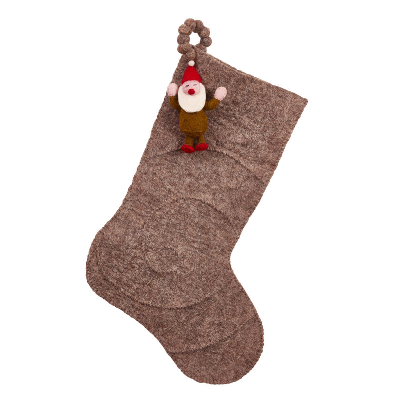 Hand Felted Wool Christmas Stocking - Gnome on Gray