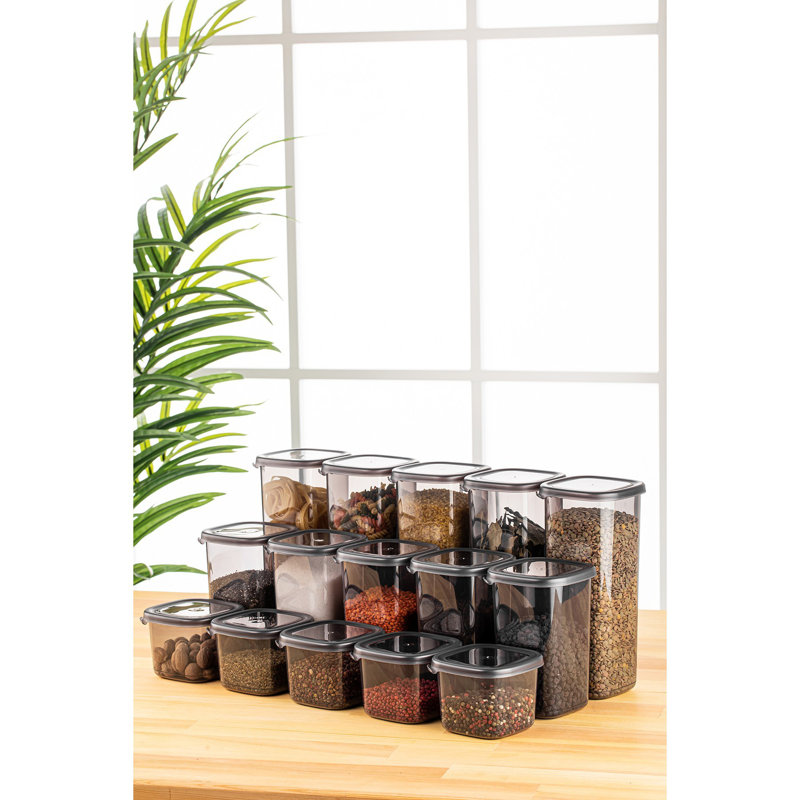 15Ps Storage Box Set, Anthracite Color, 3 Sizes 4.0 x 4.0 x 3.8 in (5 Boxes, 18.6 fl oz),4.0 x 4.0 x 6.5 in (5 Boxes, 40.6 fl oz), 4.0 x 4.0 x 9.6 in (5 Boxes, 59.1 fl oz)100% Plastic, BPA Free, Dishwasher Safe, Ideal for Organizing Home & Office Spaces