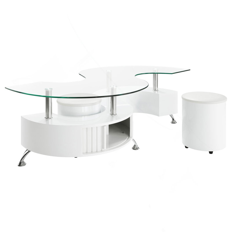 Ensemble de table basse et tabourets 3 pièces blanc ultrabrillant