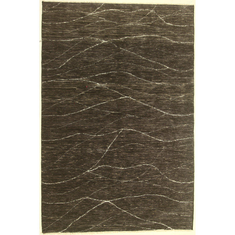 Tapis zone en laine noué la 6 pi x 8 pi 11 po one-of-kind-black Cormier