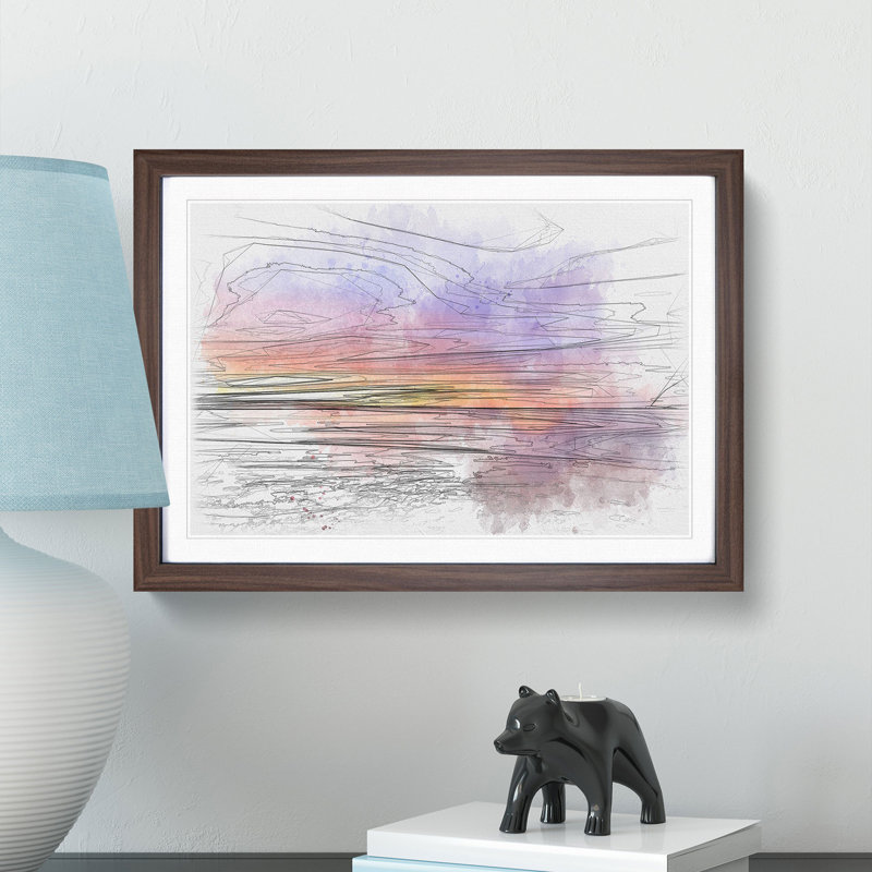Sydney Beach Sketch - Picture Frame Graphic Art Print, Walnut Framed, 45cm H x 63cm W x 2cm D