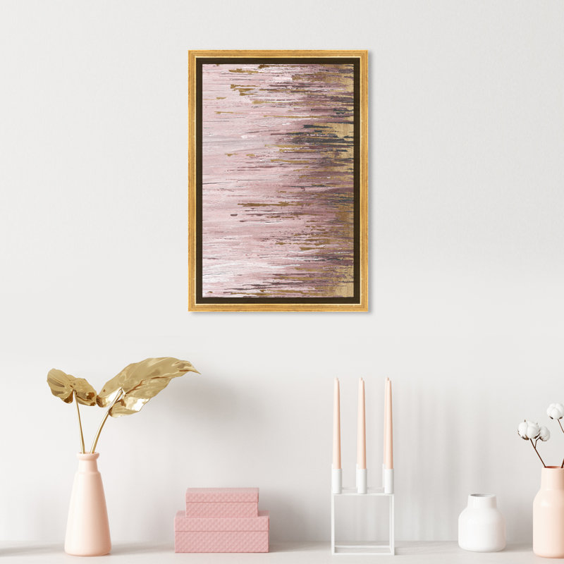 «Blush Rains Duet I», peinture sur toile, H 15 po x l 10 po, Toile encadrée d'or