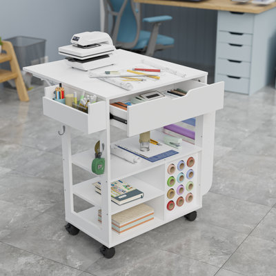 23.6'' x 25.2'' Solid Wood Craft Table with Wheels