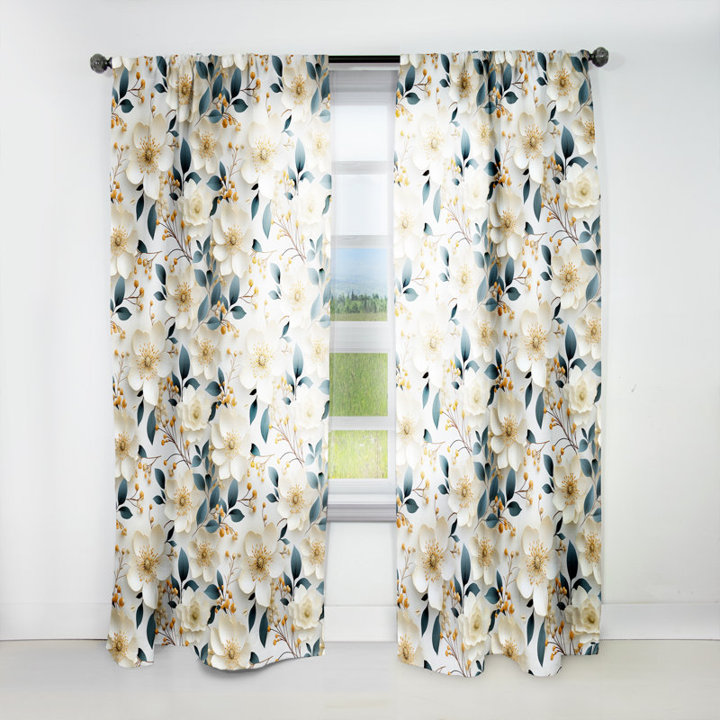 Blanc coquelicots minimaliste Floral Elegance III - rideau en velours floral - obscurcissant - 1 panneau, L 52 po x L 84 po