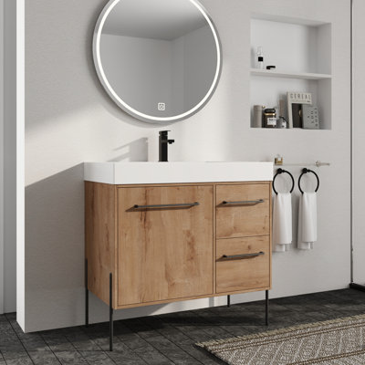 Ensemble de meuble-lavabo simple 36 po avec plateau en résine Faelan, meuble-lavabo simple autoportant avec lavabo en résine
