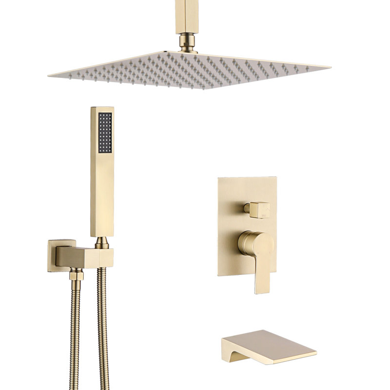 12" High-Pressure Rainfall Tub And Shower System With Handheld Spray And Tub Spout, Wall Mounted Shower Faucet Set With Pressure Balance Valve