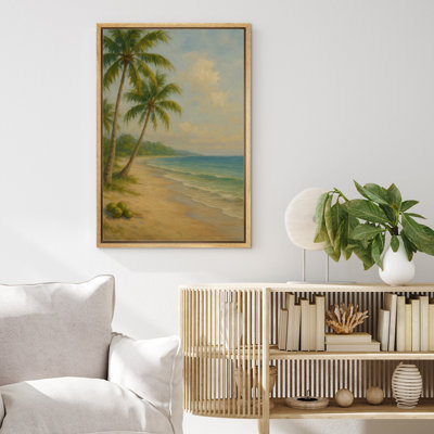 Tropical Palm Beach Seaside Coastal Landscape - Pictures Framed Canvas Print Wall Art