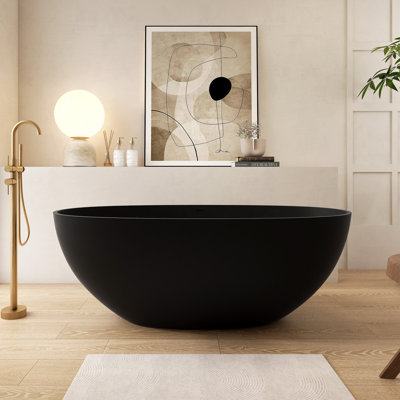 61" Freestanding Bathtub Solid Surface Stone Resin Soaking Tub