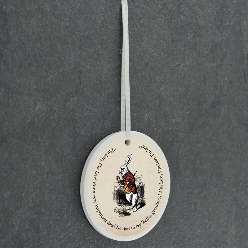 White Rabbit Alice In Wonderland Circle Shaped Ceramic Ornament Bauble