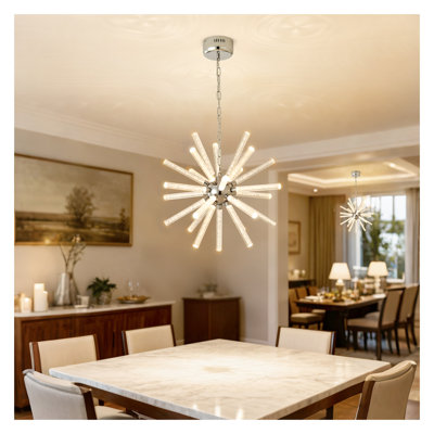 24-Light Bubble Pillar Chandelier, Adjustable Pendant Lights with Nickel Finish - Modern Chandelier for Living Room, Dining Room & Hotel Projects