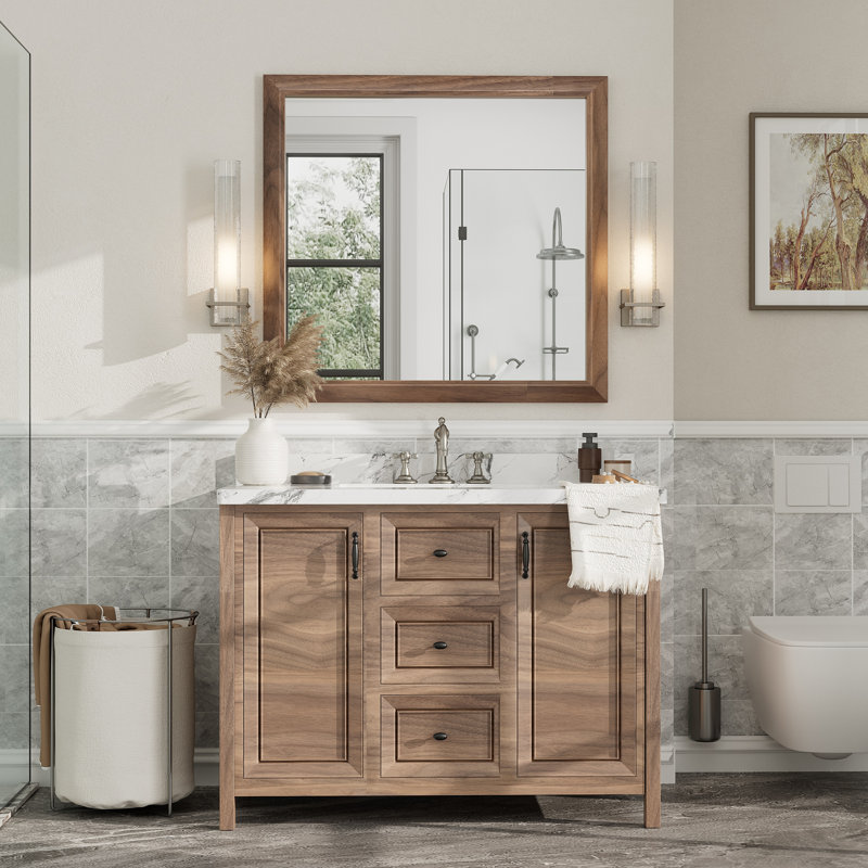 Miroir mural Amara, 40 po x 38 po, Bois brun foncé