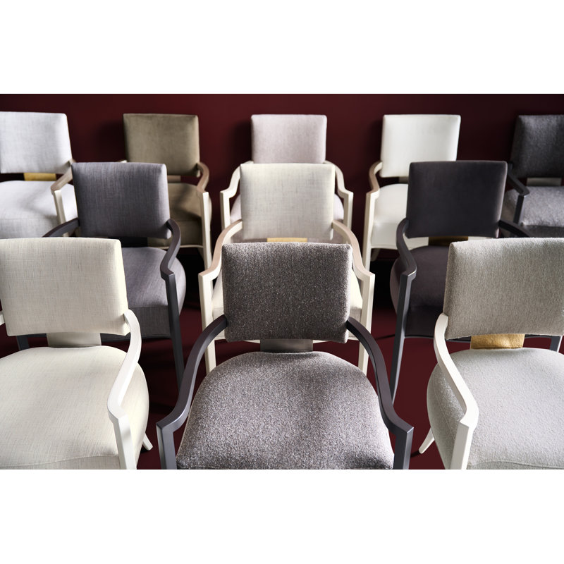 Caracole Classic Upholstered Arm Chair, Brown, Silver/Chrome