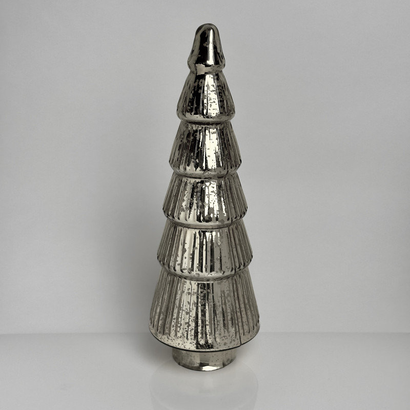 Large mercury glass Christmas tree, H 12 po x l 4,25 po x P 4,25 po, Argent argent