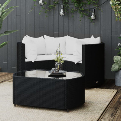 Lisvette Patio Furniture Set 4 Piece Modern Lounge Set with Cushions Poly Rattan by Ebern Designs