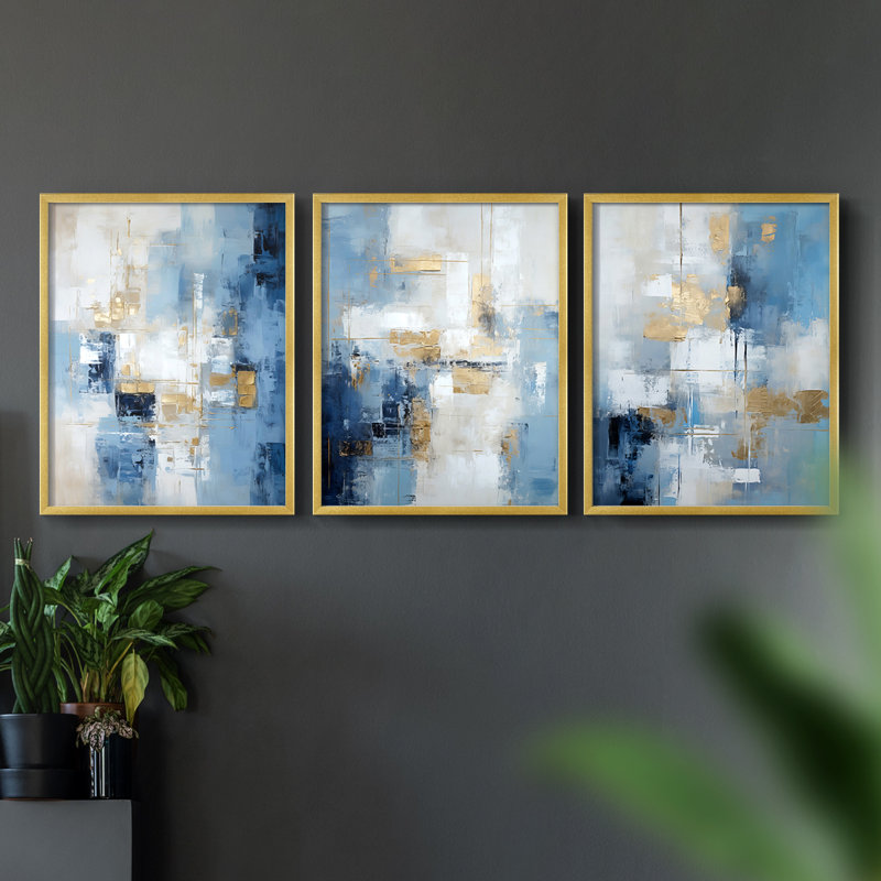 Abstract  Series  CLXXVIII  -Set Of 3 Framed Giclee Prints -Ready to Hang, 20" H x 16" W, Gold Framed
