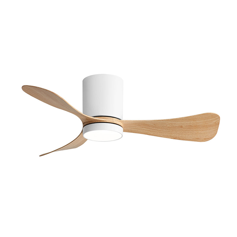 42 po Ventilateur de plafond encastré 3 pales ABS avec ensemble d'éclairage et télécommande, Blanc, Grain du bois