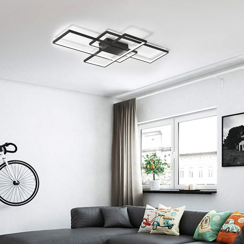 Arlyn 3 - Light Rectangle Acrylic LED Flush Mount, 8cm H x 90cm W x 50cm D, Matte Black