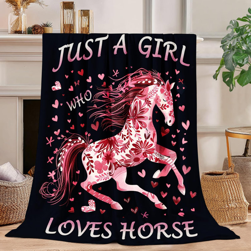 Cadeau de couverture de cheval pour les filles des femmes en peluche - juste une fille qui aime les chevaux en peluche super douce en flanelle de literie pour canapé-lit 40 po x 50 po