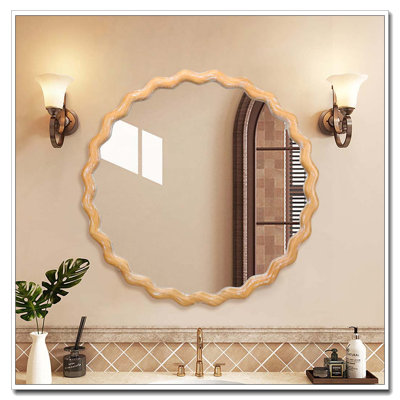 Miroir mural rond ondulé en bois de style campagnard facile à installer et à entretenir