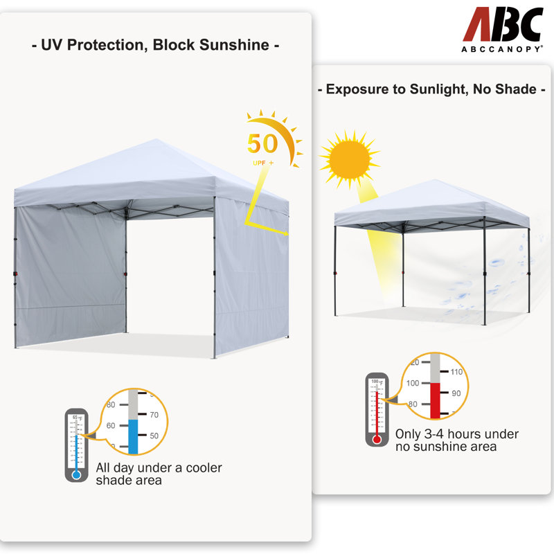10 Ft. W X 10 Ft. D Easy Pop Up Canopy Tent With 2 Sidewalls, White