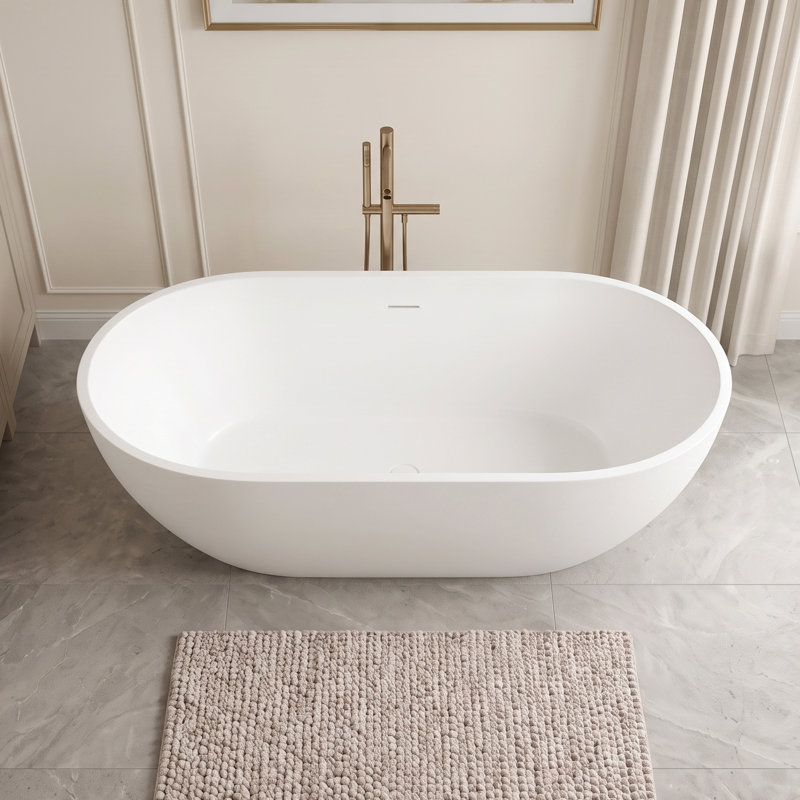 Baignoire autoportante ovale de 63 pouces à surface solide blanc mat