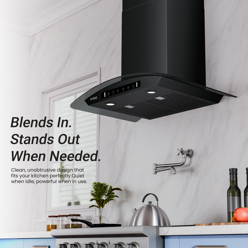 VIKIO 30" 600 CFM Ducted Wall Mount Range Hood in Stainless Steel with LED Lights, Baffle Filter and Gesture control, Black