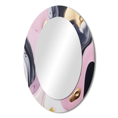 Pink And Gold Inner Worlds Of Marble V - Large Oval Wall Mirror On Metal