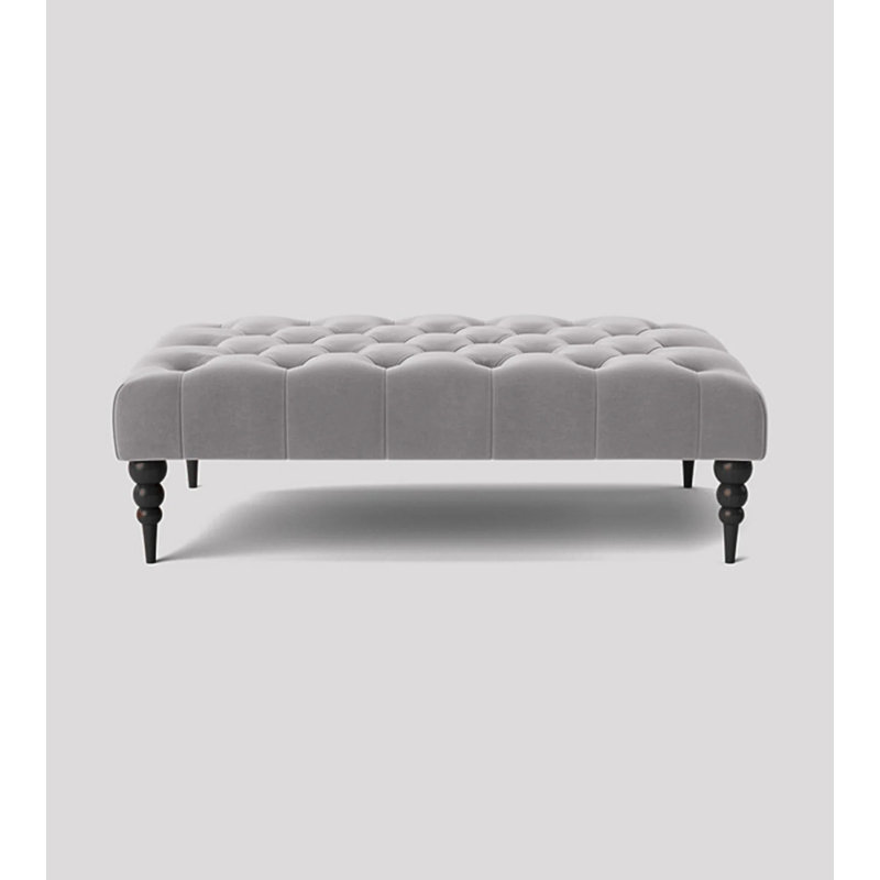 Alyana Rectangle Ottoman Bench with Wooden Legs - Plush Velvet Chesterfield Upholstered Footstool, Silver