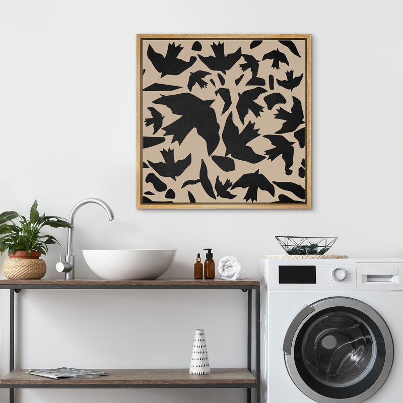 Black Tan Birds, Natural Floater Frame, 24" H x 24" W