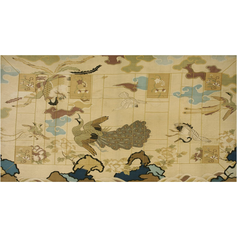 Antique Textile Chinese Allover Floral Beige 1850s Rug