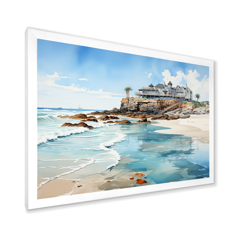 Pinder - Coastal Pier Wall Art, 16" H x 32" W x 1" D, White Single Picture Framed