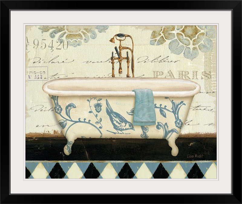 Lavande Marche de Fleurs Bath II par Lisa Audit - impression d'art graphique, Cadre noir, H 20 po x l 23 po x P 1 po