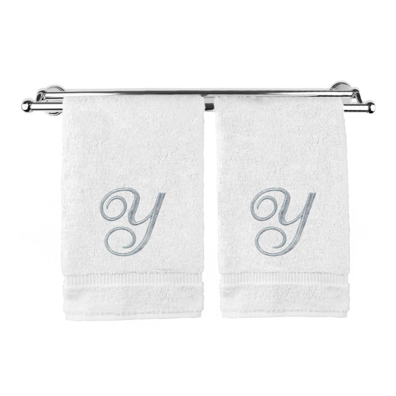 Ensemble de serviettes 2 pièces 100% coton monogramme, Blanc/argenté, Y