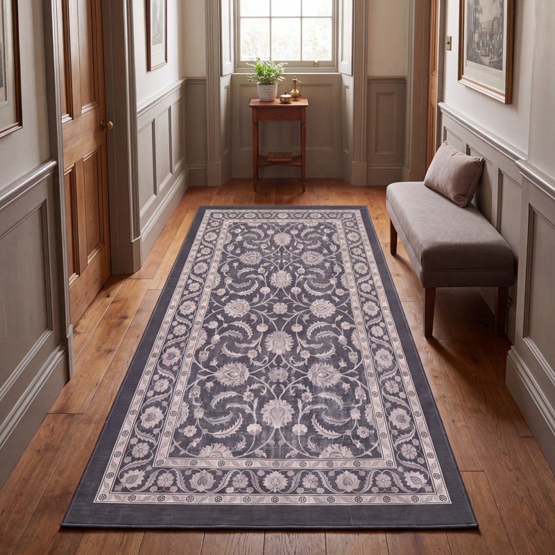 Tapis Remington traditionnel à motif floral intégral gris ivoire beige, lavable en machine, antidérapant, à poils courts, pour intérieur et extérieur, adapté aux animaux domestiques, idéal pour le salon, la chambre, la salle à manger, l'entrée, le corridor ou le bureau.
