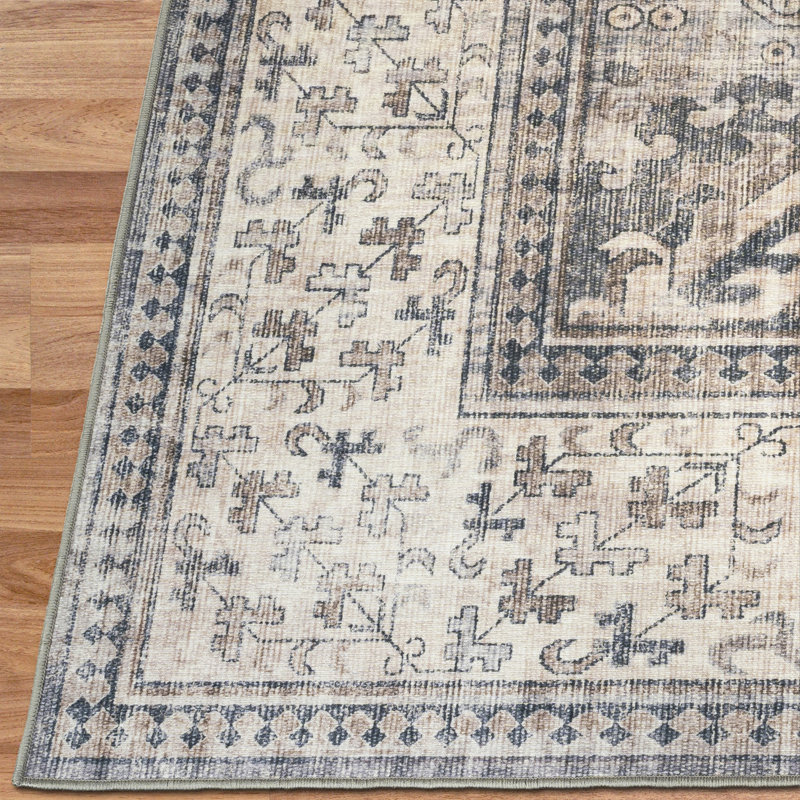 Tapis beige / gris ivoire Nel Paz, Rectangle 7 pi 6 po x 9 pi 6 po