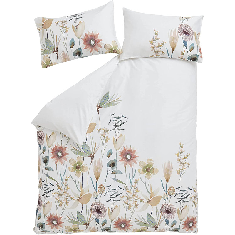 Satin Floral Duvet Cover Set with Pillowcases, Single - 1 Standard Pillowcases