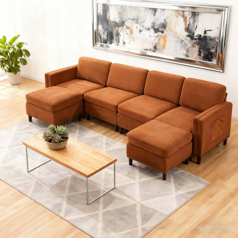 Canapé moderne avec rembourrage doux, canapé modulaire pour le salon, le bureau et la salle à manger, Tissu orange