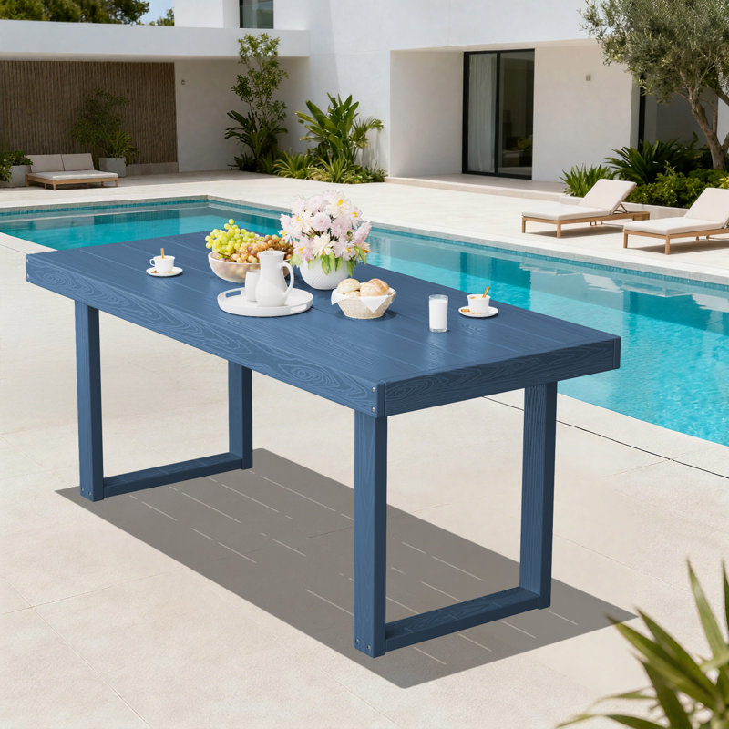 70" Enlarged HDOPE Rectangular 6-Seat Outdoor Dining Table, Navy