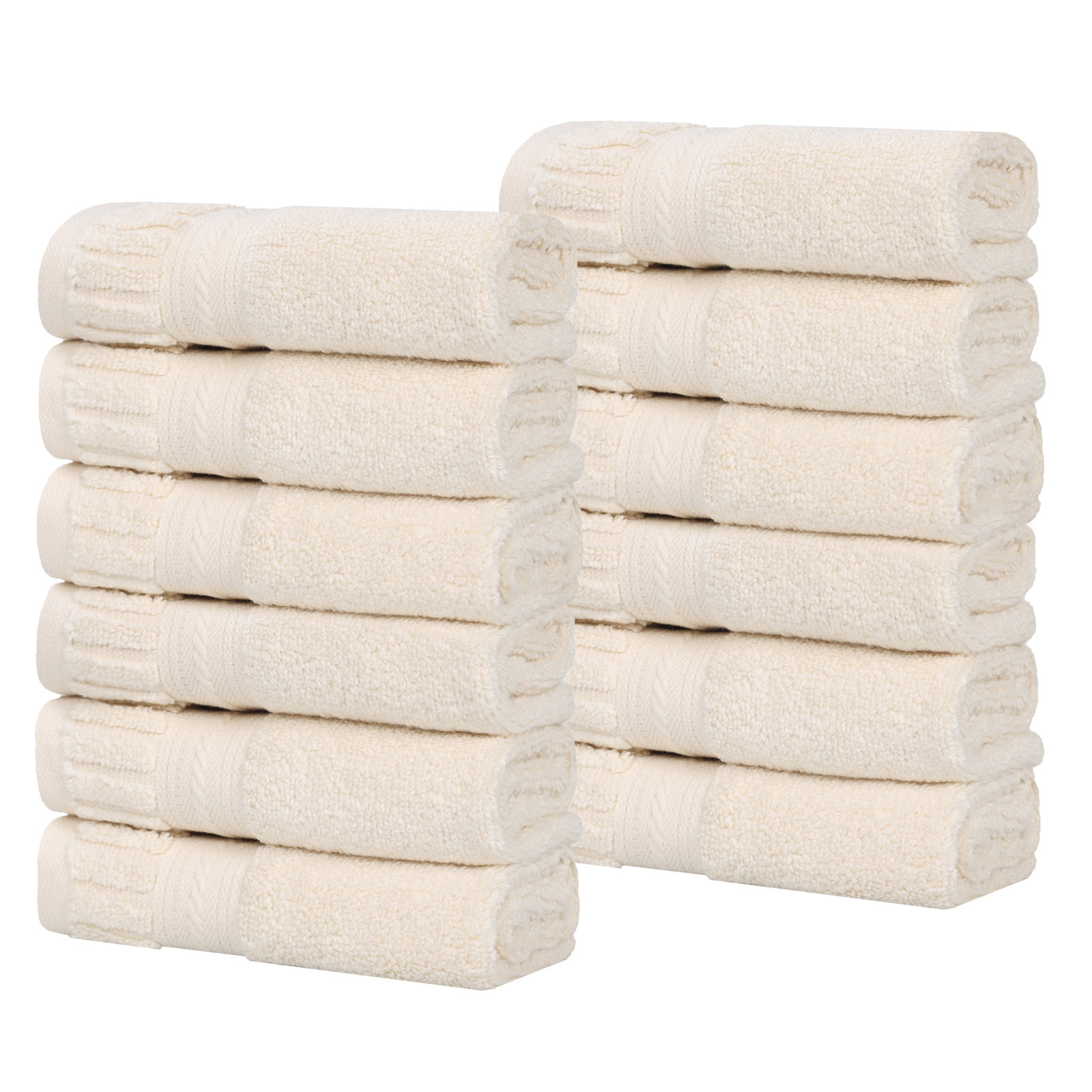 Zero-Twist Cotton Towel Set, Ivory, Washcloths - 12 Pack