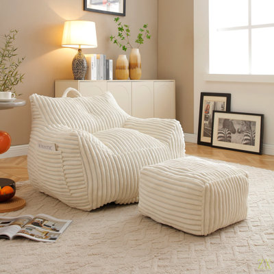 Fauteuil à billes en peluche pour adultes avec accoudoirs et repose-pieds Giant