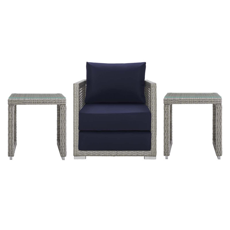 Aura 3 Piece Outdoor Patio Wicker Rattan Set, Navy