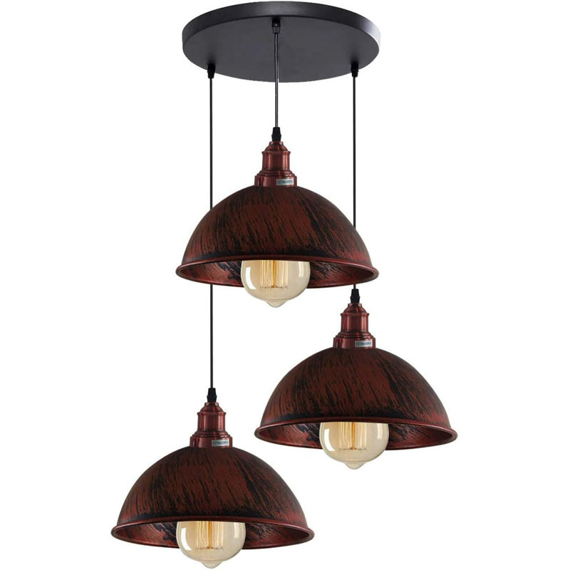 3 - Light Dome Pendant, Rustic Red