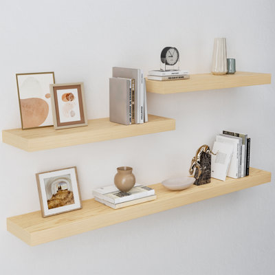 Heurich 3 Piece Painted Wood Floating Shelves, Bathroom Wall Shelves 2 Inches Thick