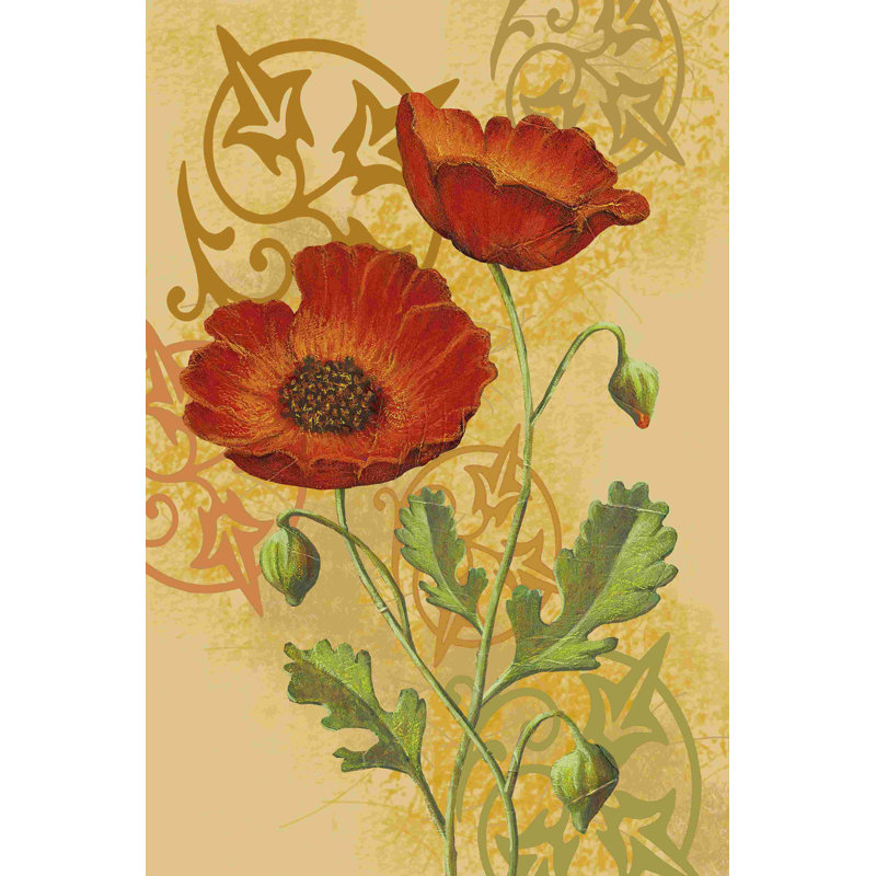 Coquelicots sur or I, H 18 po x l 12 po