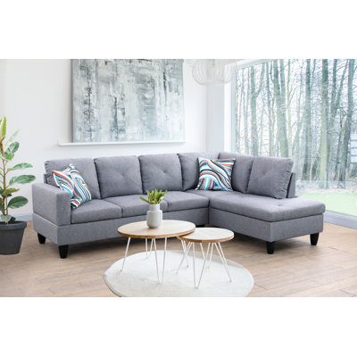Grey Linen 2-Piece Sectional Sofa Set with Chaise