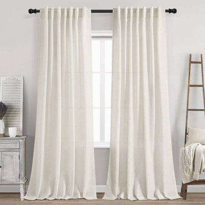 Cream Linen Back Tab Advaith 84 Inch Length For Living Room 2 Panel Set Neutral Modern Farmhouse Window Privacy Semi Sheer Linen Drapes Rustic Pinch Pleated Look Curtain Natural Ivory Colored