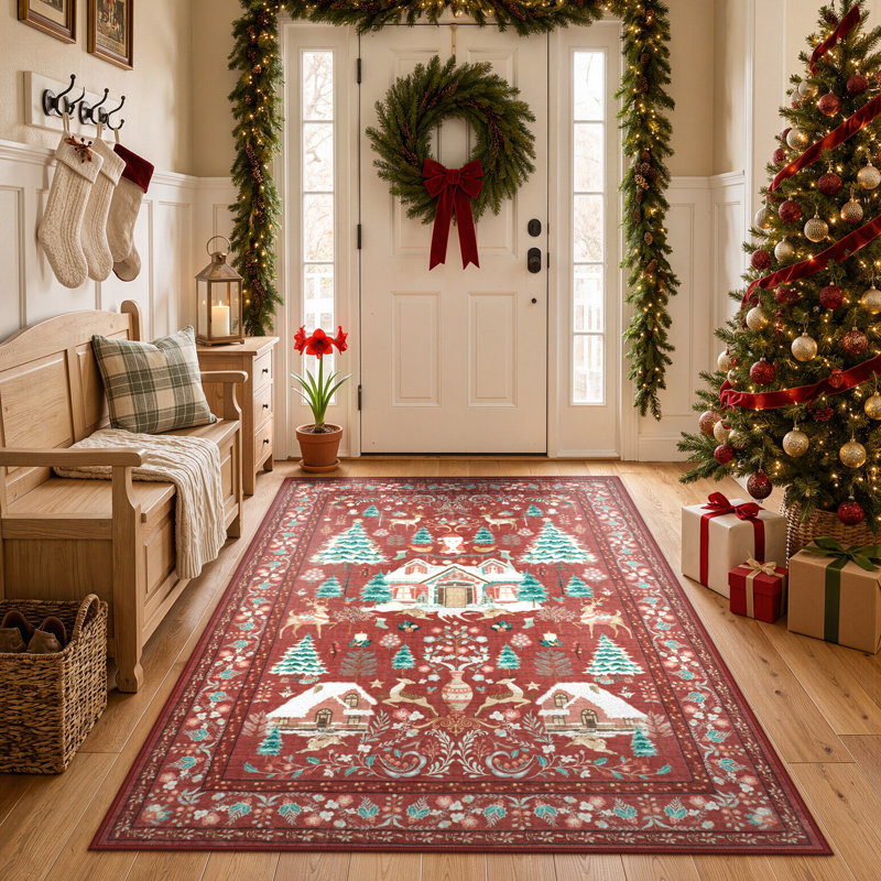 Tapis de Noël antidérapant de Noël, Rectangulaire 3 pi x 5 pi