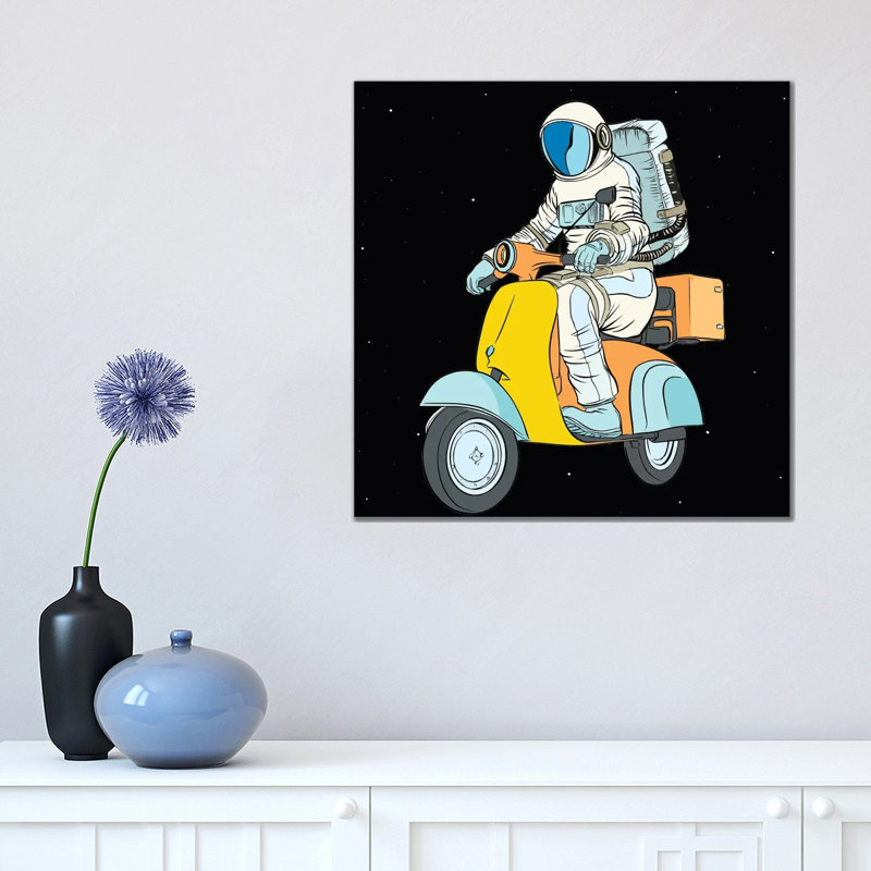 Cosmonaut And Scooter - Wrapped Canvas Print, 45.72 cm H x 45.72 cm W