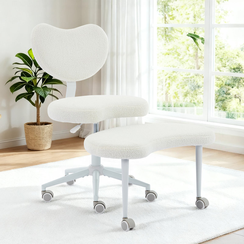 Cross Legged Office Chair, 360° Swivel Yoga Meditation Chair, Ergonomic Height Adjustable ADHD Criss Cross Office Chair With Wheels, Lumbar Support For Office, White